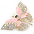 Dazzling Diamante /Pale Pink Enamel Butterfly Brooch In Gold Plaiting - 70mm Width - view 3