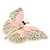 Dazzling Diamante /Pale Pink Enamel Butterfly Brooch In Gold Plaiting - 70mm Width - view 8