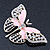 Dazzling Diamante /Pale Pink Enamel Butterfly Brooch In Gold Plaiting - 70mm Width - view 4