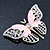 Dazzling Diamante /Pale Pink Enamel Butterfly Brooch In Gold Plaiting - 70mm Width - view 9