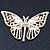 Dazzling Diamante /Pale Pink Enamel Butterfly Brooch In Gold Plaiting - 70mm Width - view 6