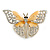 Dazzling Diamante /Magnolia Enamel Butterfly Brooch In Gold Plaiting - 70mm Width