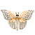 Dazzling Diamante /Magnolia Enamel Butterfly Brooch In Gold Plaiting - 70mm Width