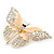 Dazzling Diamante /Magnolia Enamel Butterfly Brooch In Gold Plaiting - 70mm Width - view 2