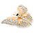Dazzling Diamante /Magnolia Enamel Butterfly Brooch In Gold Plaiting - 70mm Width - view 3