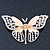Dazzling Diamante /Magnolia Enamel Butterfly Brooch In Gold Plaiting - 70mm Width - view 5