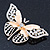 Dazzling Diamante /Magnolia Enamel Butterfly Brooch In Gold Plaiting - 70mm Width - view 7