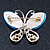 Sky Blue Cat's Eye Stone/ Diamante Butterfly Brooch In Gold Plating - 40mm Width - view 6