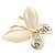 Milky White Cat's Eye Stone/ Diamante Butterfly Brooch In Gold Plating - 40mm Width - view 6