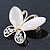 Milky White Cat's Eye Stone/ Diamante Butterfly Brooch In Gold Plating - 40mm Width - view 4