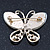 Milky White Cat's Eye Stone/ Diamante Butterfly Brooch In Gold Plating - 40mm Width - view 5