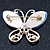 Cobalt Blue Cat's Eye Stone/ Diamante Butterfly Brooch In Gold Plating - 40mm Width - view 5