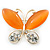 Orange Cat's Eye Stone/ Diamante Butterfly Brooch In Gold Plating - 40mm Width - view 3