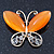 Orange Cat's Eye Stone/ Diamante Butterfly Brooch In Gold Plating - 40mm Width