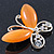 Orange Cat's Eye Stone/ Diamante Butterfly Brooch In Gold Plating - 40mm Width - view 6