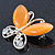 Orange Cat's Eye Stone/ Diamante Butterfly Brooch In Gold Plating - 40mm Width - view 2