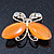 Orange Cat's Eye Stone/ Diamante Butterfly Brooch In Gold Plating - 40mm Width - view 4