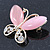 Pink Cat's Eye Stone/ Diamante Butterfly Brooch In Gold Plating - 40mm Width - view 5