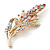 Multicoloured Swarovski Crystal Floral Brooch In Polished Gold Plating - 68mm Length - view 7