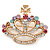 Gold Plated Multicoloured Swarovski Crystal 'Crown' Brooch - 45mm Width