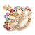 Gold Plated Multicoloured Swarovski Crystal 'Crown' Brooch - 45mm Width - view 5