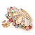 Gold Plated Multicoloured Swarovski Crystal 'Crown' Brooch - 45mm Width - view 6