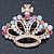 Gold Plated Multicoloured Swarovski Crystal 'Crown' Brooch - 45mm Width - view 3