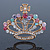 Gold Plated Multicoloured Swarovski Crystal 'Crown' Brooch - 45mm Width - view 2