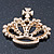 Gold Plated Multicoloured Swarovski Crystal 'Crown' Brooch - 45mm Width - view 4
