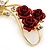 Triple Red Rose Diamante Brooch In Gold Plating - 55mm Across - view 4