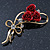 Triple Red Rose Diamante Brooch In Gold Plating - 55mm Across - view 2