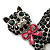 Jet Black Swarovski Crystal 'Cat With Pink Bow' Brooch In Rhodium Plating - 45mm Width - view 3