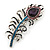 Stunning Vintage Inspired 'Peacock Feather' Brooch In Rhodium Plating (Teal/ Dark Blue/ Purple) - 80mm Length - view 8