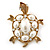 Vintage Inspired Simulated Pearl, Crystal 'Turtle' Brooch In Gold Plating - 60mm Length - view 5