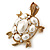 Vintage Inspired Simulated Pearl, Crystal 'Turtle' Brooch In Gold Plating - 60mm Length - view 9