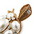 Vintage Inspired Simulated Pearl, Crystal 'Turtle' Brooch In Gold Plating - 60mm Length - view 6