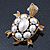 Vintage Inspired Simulated Pearl, Crystal 'Turtle' Brooch In Gold Plating - 60mm Length - view 10