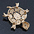 Vintage Inspired Simulated Pearl, Crystal 'Turtle' Brooch In Gold Plating - 60mm Length - view 7