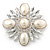 Bridal Vintage Inspired Clear Crystal, White Simulated Pearl Square Brooch In Silver Tone Metal - 60mm Across - view 3