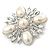 Bridal Vintage Inspired Clear Crystal, White Simulated Pearl Square Brooch In Silver Tone Metal - 60mm Across - view 4