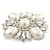 Bridal Vintage Inspired Clear Crystal, White Simulated Pearl Square Brooch In Silver Tone Metal - 60mm Across - view 6