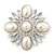 Bridal Vintage Inspired Clear Crystal, White Simulated Pearl Square Brooch In Silver Tone Metal - 60mm Across - view 7