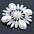 Bridal Vintage Inspired Clear Crystal, White Simulated Pearl Square Brooch In Silver Tone Metal - 60mm Across - view 2