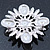 Bridal Vintage Inspired Clear Crystal, White Simulated Pearl Square Brooch In Silver Tone Metal - 60mm Across - view 5