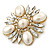 Bridal Vintage Inspired Clear Crystal, White Simulated Pearl Square Brooch In Gold Plating - 60mm Across - view 7