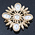 Bridal Vintage Inspired Clear Crystal, White Simulated Pearl Square Brooch In Gold Plating - 60mm Across - view 5