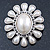Vintage Inspired Rhodium Plated Simulated Pearl, Crystal Oval Brooch - 55mm Across - view 5
