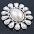 Vintage Inspired Rhodium Plated Simulated Pearl, Crystal Oval Brooch - 55mm Across - view 4