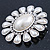 Vintage Inspired Rhodium Plated Simulated Pearl, Crystal Oval Brooch - 55mm Across - view 6