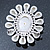 Vintage Inspired Rhodium Plated Simulated Pearl, Crystal Oval Brooch - 55mm Across - view 3